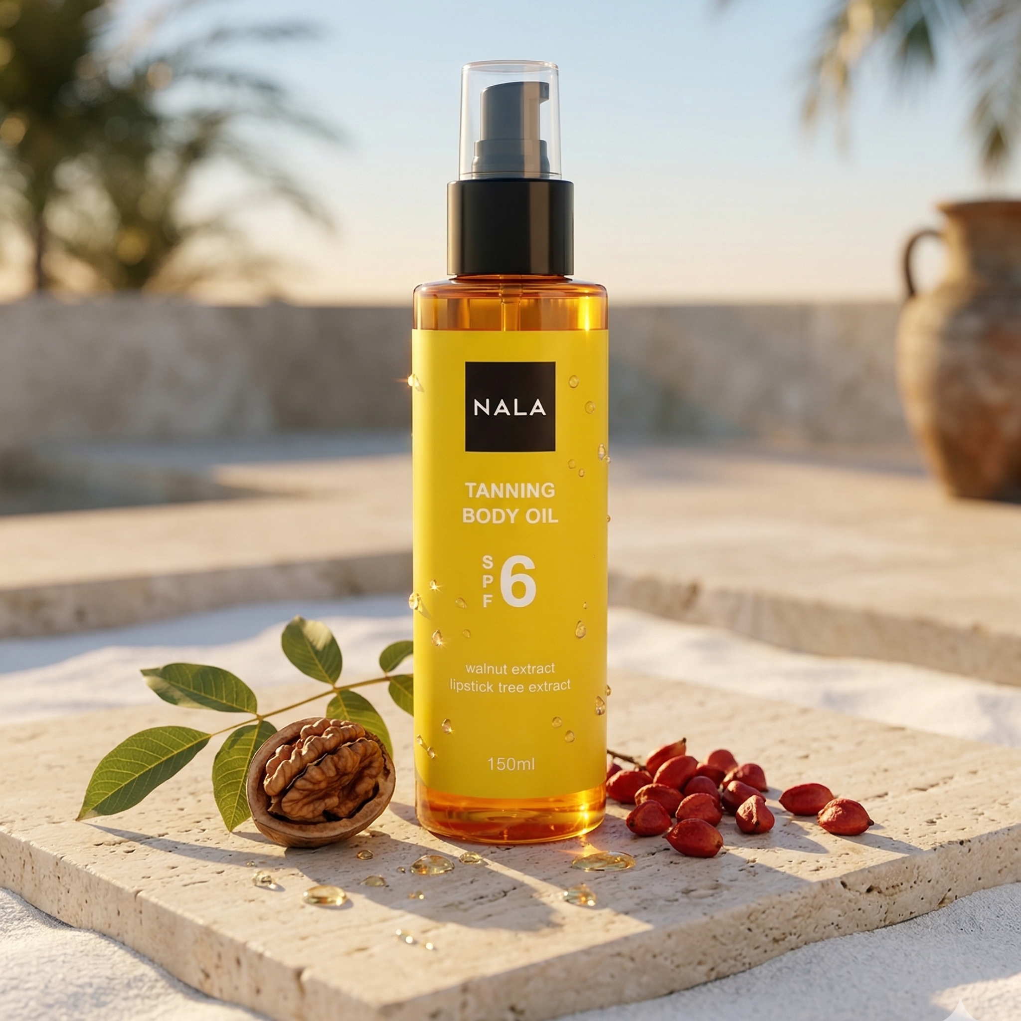 Ulei bronzant &amp; accelerator de bronz SPF6 - Extract de Nucă &amp; Lipstick Tree